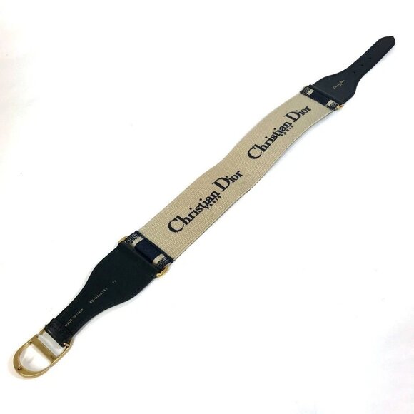 Dior B0003CBTE_M928 CDHardware Embroidered Canvas logo belt Navy x Beige main image 7